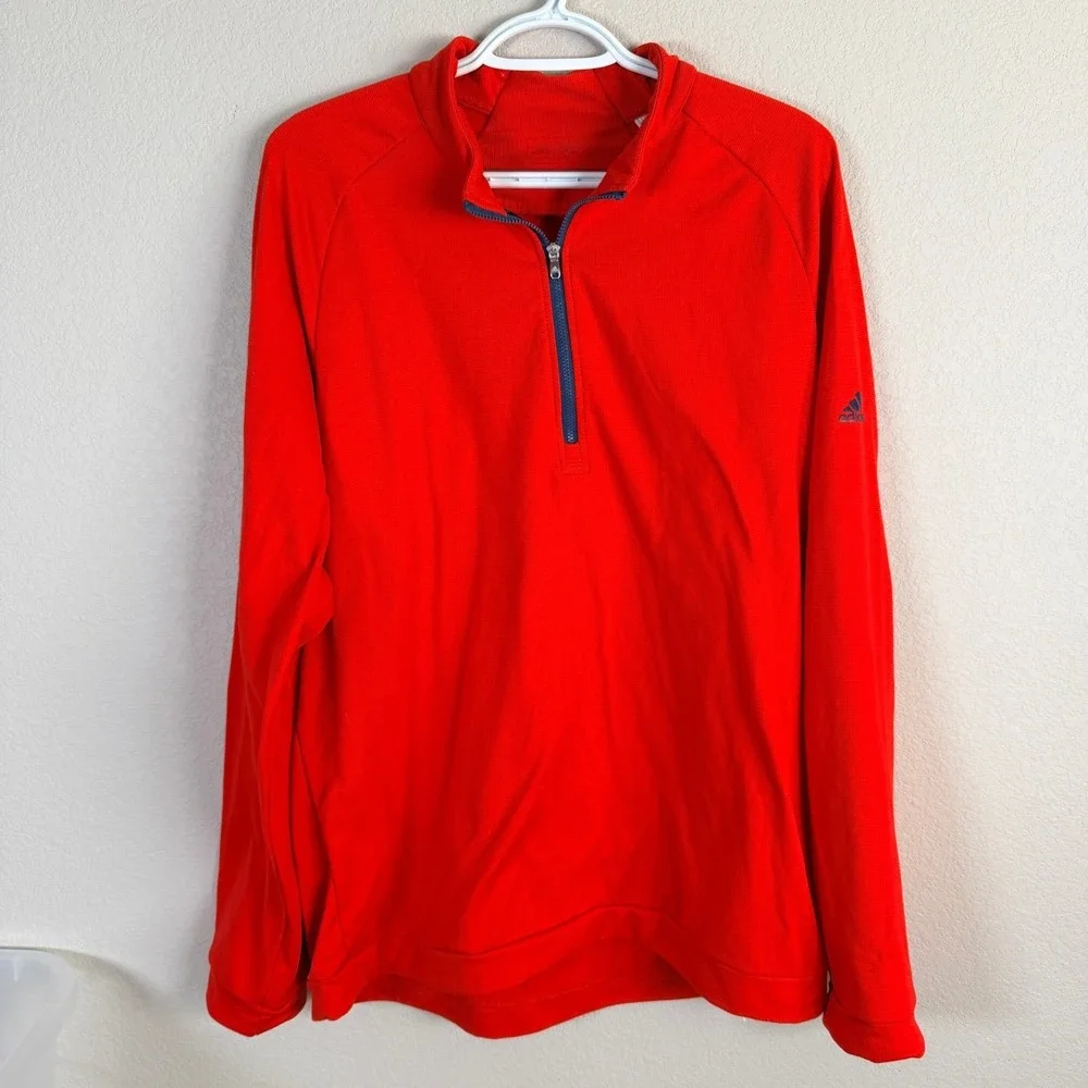 Adidas Mens‎ 1/4 Zip Golf Pullover Red Textured Activewear Sweatshirt L